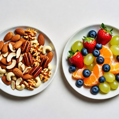 Mixed Nuts and Fresh Berries on Plates