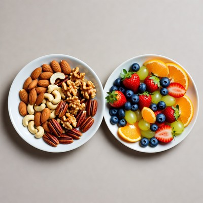 Nuts and Berries in White Bowls
