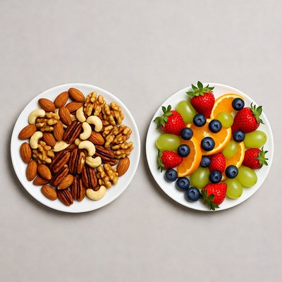 Mixed Nuts and Berries on Plates
