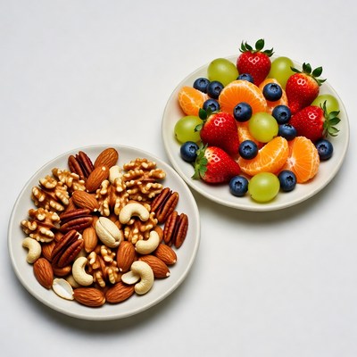 Mixed Nuts and Fresh Berries on Plates