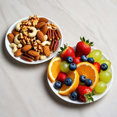 Mixed Nuts and Fresh Berries on Marble