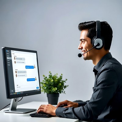 Man using headset at computer