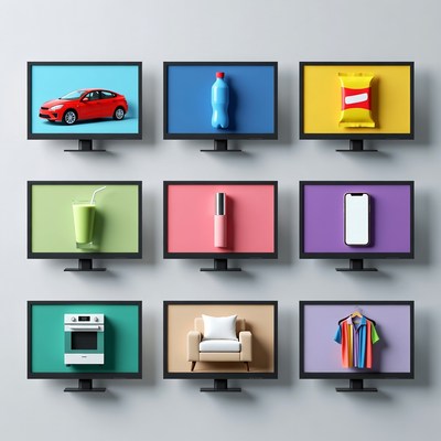 Colorful Screens Displaying Everyday Objects