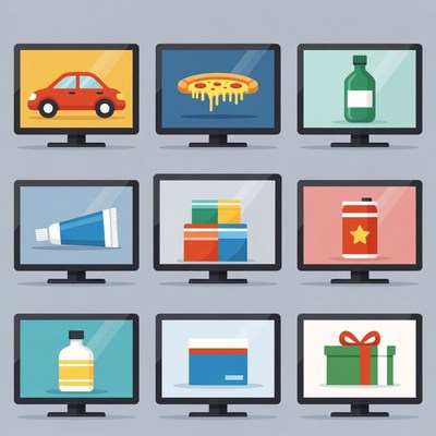 Nine Flat Screens with Icons