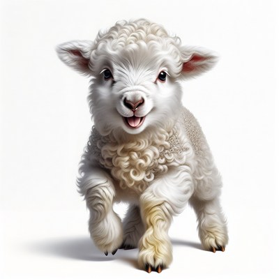 Cute fluffy baby lamb smiling