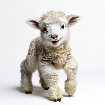 Cute fluffy lamb smiling