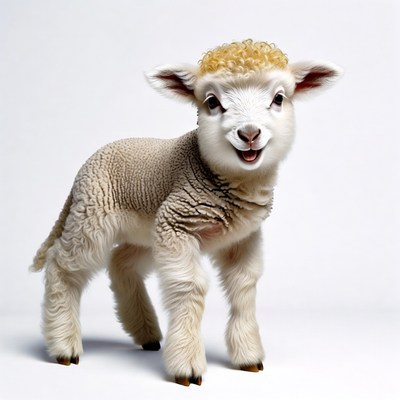 Fluffy Lamb with Curly Blonde Hair