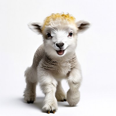 Lamb with blonde curly wig