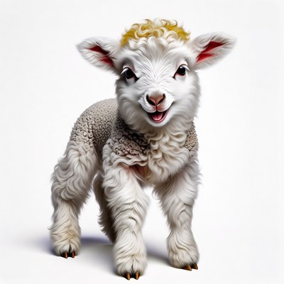 Cute lamb with curly blonde hair