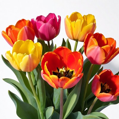 Colorful Tulips Bouquet on White Background