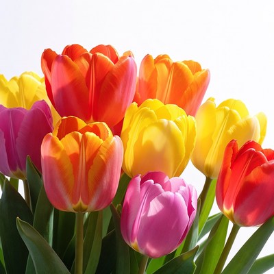 Colorful Tulips Bouquet on White Background