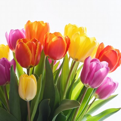 Colorful Tulips Bouquet on White Background