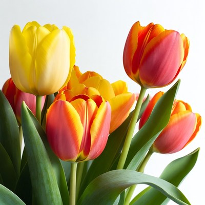 Colorful Tulips on White Background
