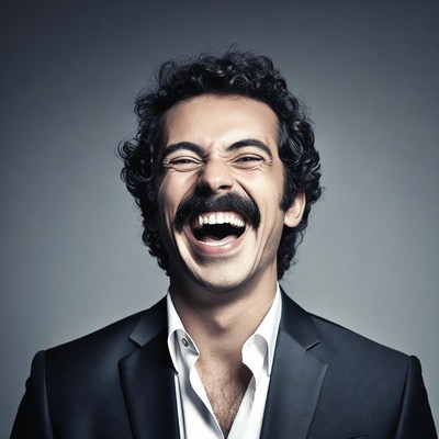 Man laughing in suit