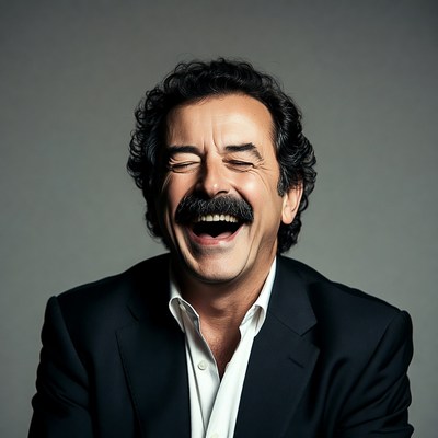 Man laughing in suit