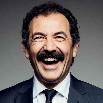Man laughing in suit