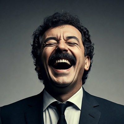 Man laughing in suit