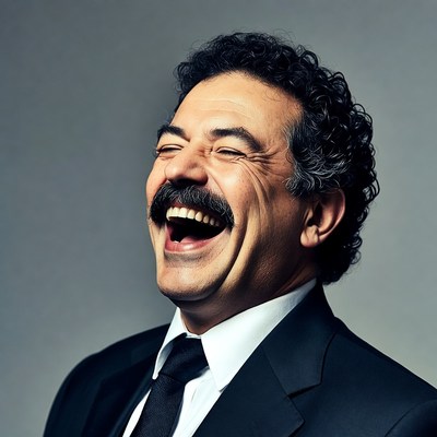 Man laughing in suit