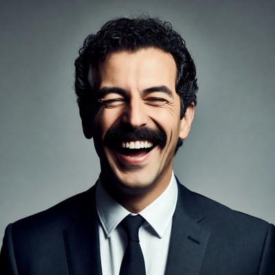 Man laughing in suit