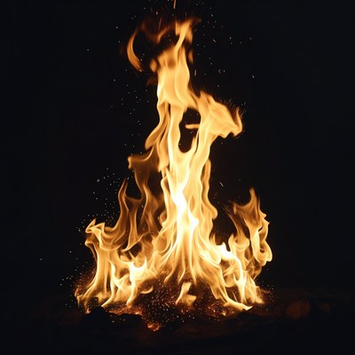 Burning Flames on Black Background
