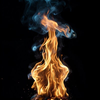 Blue and orange flames on black