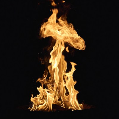Fiery Flames Burst on Black Background