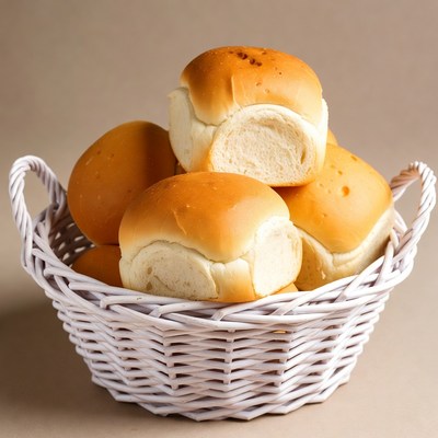 Fresh Dinner Rolls in White Basket