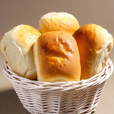 Fresh Dinner Rolls in White Basket
