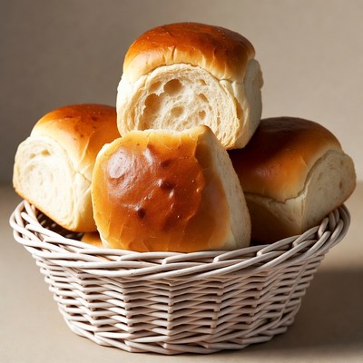 Fresh Dinner Rolls in White Basket