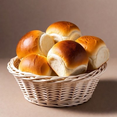 Fresh Dinner Rolls in Wicker Basket