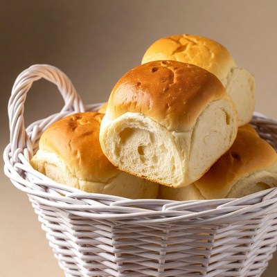 Fresh Dinner Rolls in White Basket