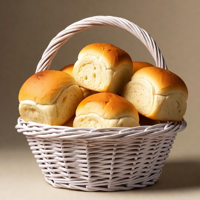 Fresh Dinner Rolls in White Basket