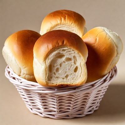 Fresh Dinner Rolls in White Basket