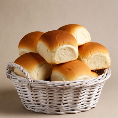 Fresh Dinner Rolls in White Basket