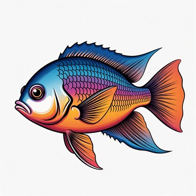 Colorful Vibrant Cichlid Fish Illustration