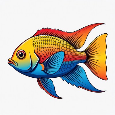 Colorful Rainbow Cichlid Fish Illustration