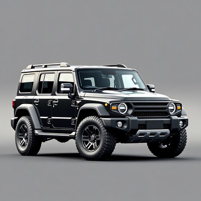 Black Jeep SUV on gray background