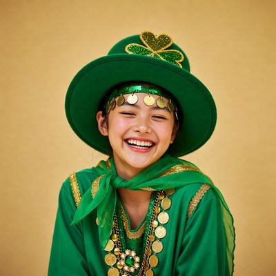 Asian girl in St. Patrick's Day costume