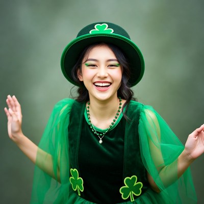 Asian girl in St. Patrick's Day costume