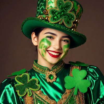 Asian girl in St. Patrick's Day costume