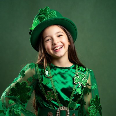 Girl wearing shamrock St. Patrick's hat