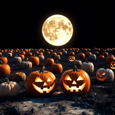 Jack-o'-lanterns Under Full Moon