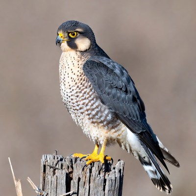 Peregrine Falcon Perched on Post