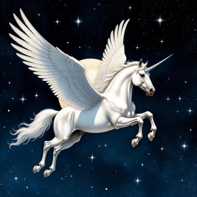 Winged Unicorn Flying Under Moon