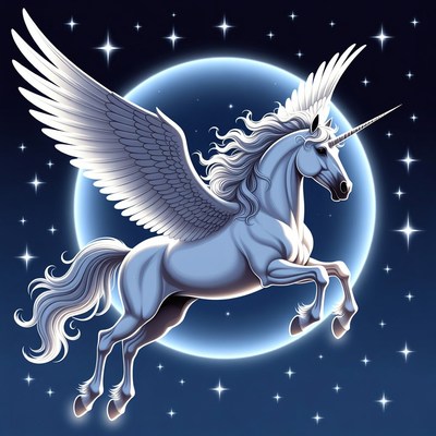 Pegasus Unicorn Flying Over Moon