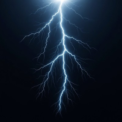 Bright Lightning Bolt Striking Dark Sky