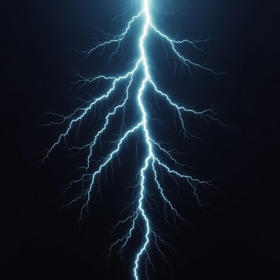 Bright Lightning Bolt Striking Dark Sky