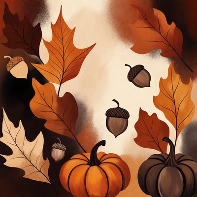 Autumn Leaves Acorns Pumpkins Illustration