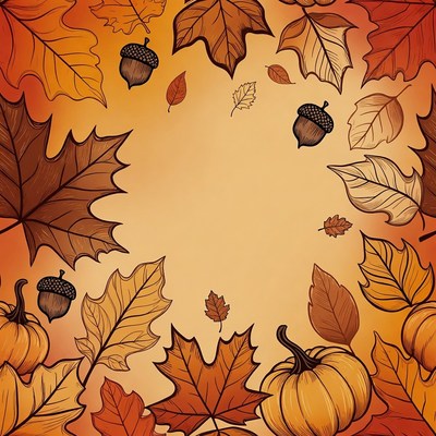 Autumn Leaves Acorns Pumpkins Border