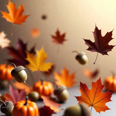 Falling Autumn Leaves Acorns Pumpkins